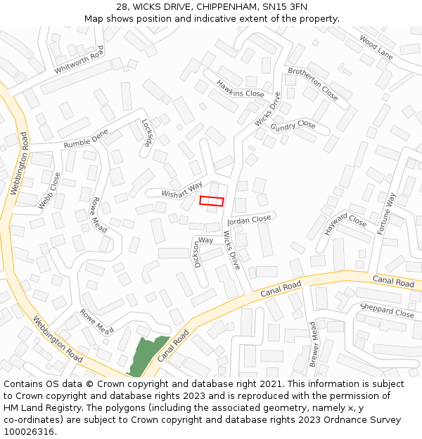 28, WICKS DRIVE, CHIPPENHAM, SN15 3FN: Location map and indicative extent of plot