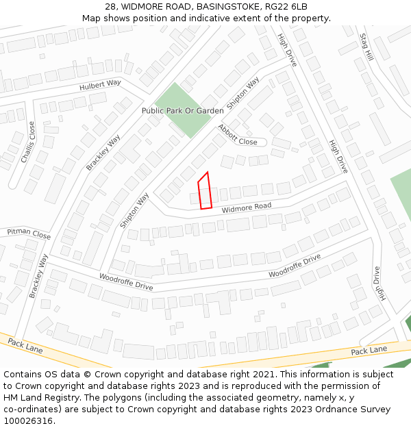 28, WIDMORE ROAD, BASINGSTOKE, RG22 6LB: Location map and indicative extent of plot