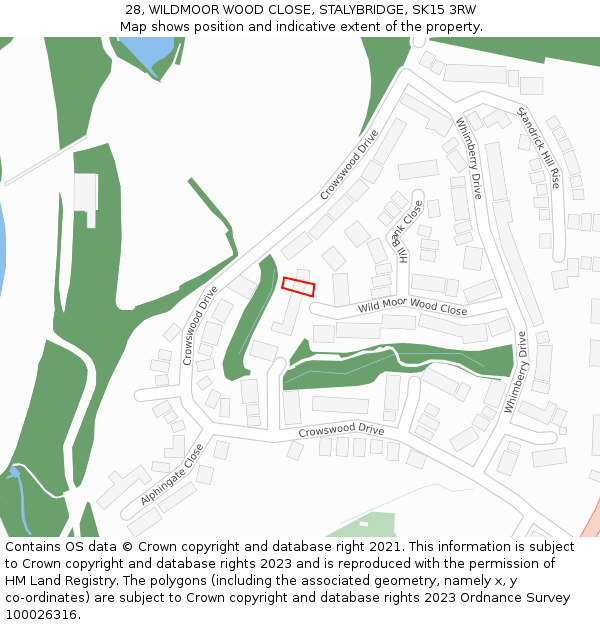 28, WILDMOOR WOOD CLOSE, STALYBRIDGE, SK15 3RW: Location map and indicative extent of plot