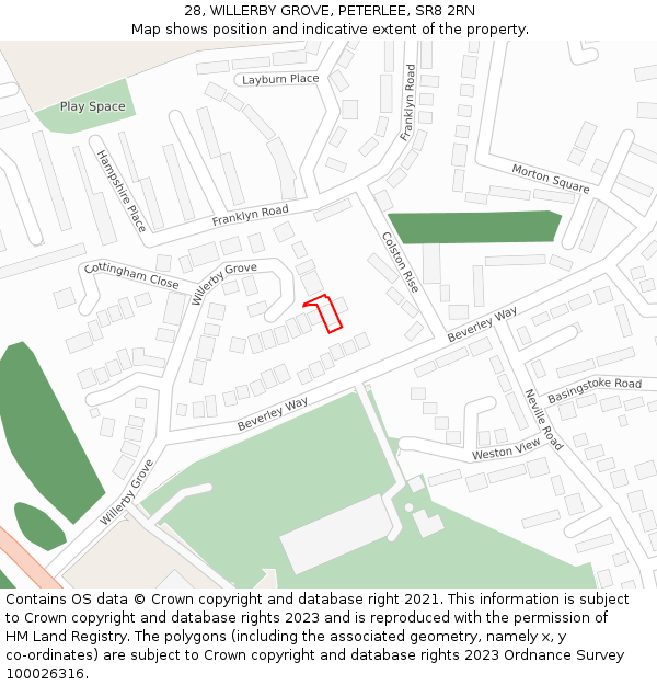 28, WILLERBY GROVE, PETERLEE, SR8 2RN: Location map and indicative extent of plot