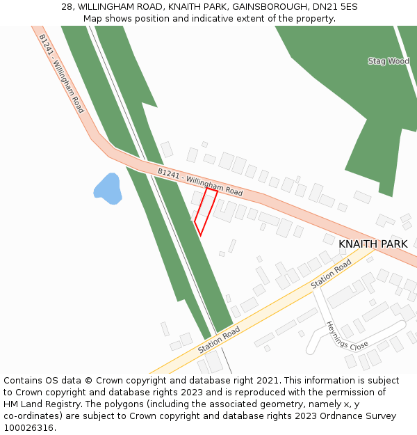 28, WILLINGHAM ROAD, KNAITH PARK, GAINSBOROUGH, DN21 5ES: Location map and indicative extent of plot