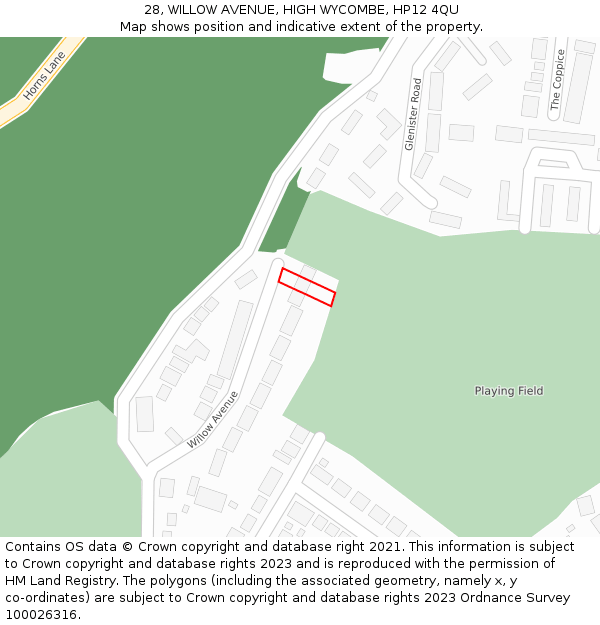 28, WILLOW AVENUE, HIGH WYCOMBE, HP12 4QU: Location map and indicative extent of plot