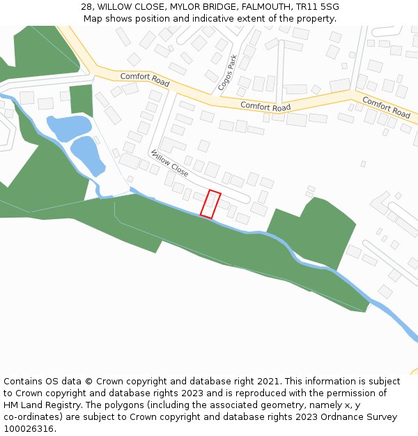 28, WILLOW CLOSE, MYLOR BRIDGE, FALMOUTH, TR11 5SG: Location map and indicative extent of plot