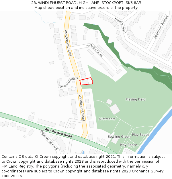 28, WINDLEHURST ROAD, HIGH LANE, STOCKPORT, SK6 8AB: Location map and indicative extent of plot