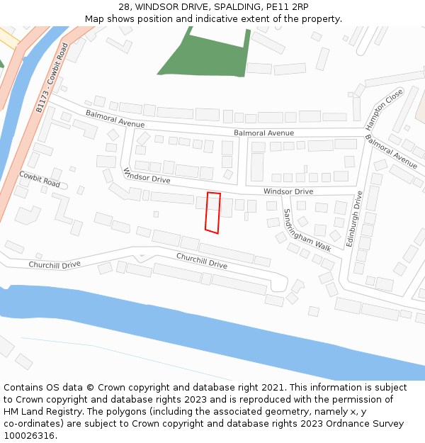 28, WINDSOR DRIVE, SPALDING, PE11 2RP: Location map and indicative extent of plot