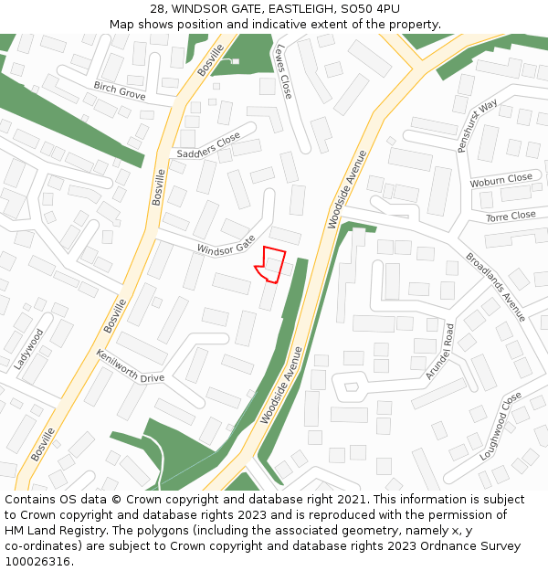 28, WINDSOR GATE, EASTLEIGH, SO50 4PU: Location map and indicative extent of plot