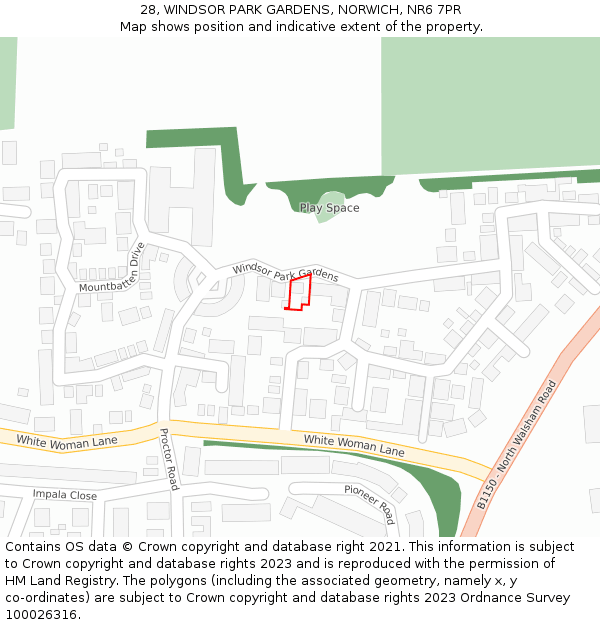 28, WINDSOR PARK GARDENS, NORWICH, NR6 7PR: Location map and indicative extent of plot