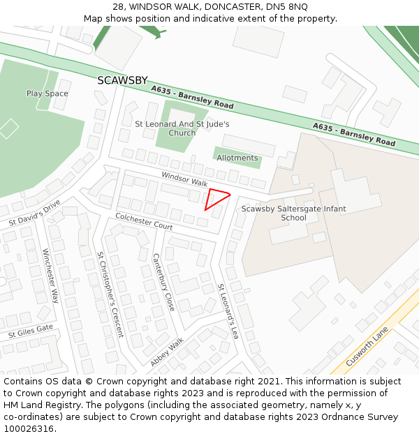 28, WINDSOR WALK, DONCASTER, DN5 8NQ: Location map and indicative extent of plot