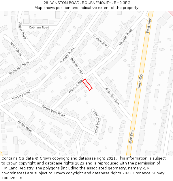 28, WINSTON ROAD, BOURNEMOUTH, BH9 3EG: Location map and indicative extent of plot