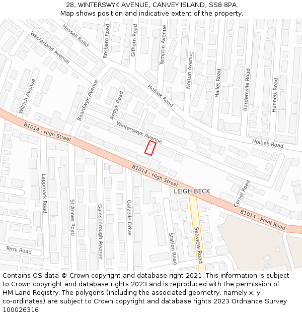 28, WINTERSWYK AVENUE, CANVEY ISLAND, SS8 8PA: Location map and indicative extent of plot