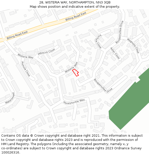 28, WISTERIA WAY, NORTHAMPTON, NN3 3QB: Location map and indicative extent of plot