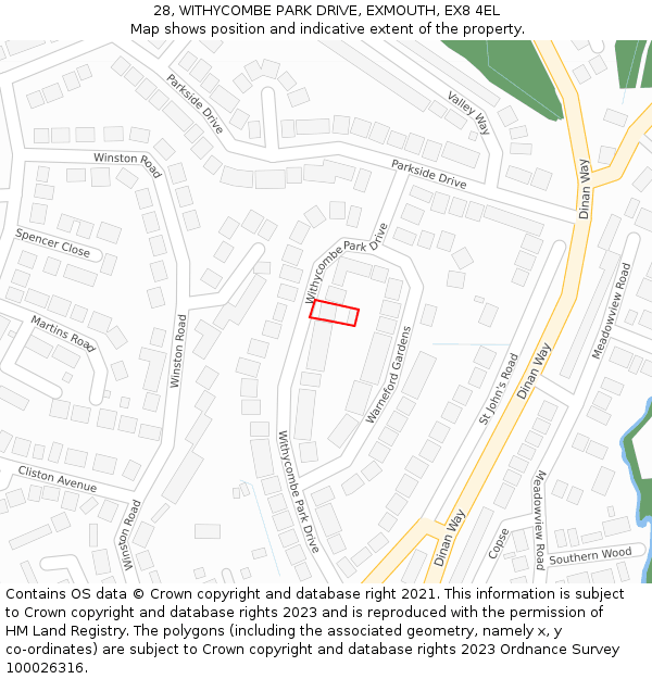 28, WITHYCOMBE PARK DRIVE, EXMOUTH, EX8 4EL: Location map and indicative extent of plot