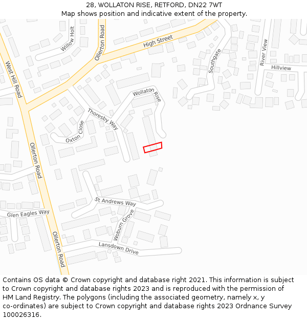 28, WOLLATON RISE, RETFORD, DN22 7WT: Location map and indicative extent of plot