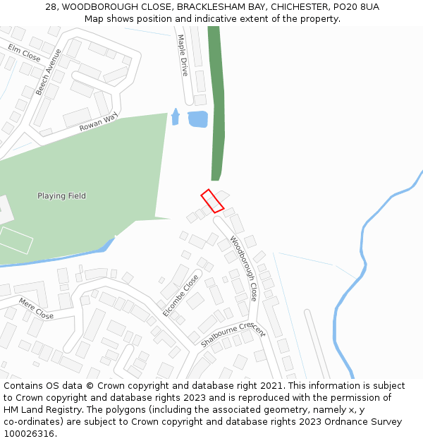 28, WOODBOROUGH CLOSE, BRACKLESHAM BAY, CHICHESTER, PO20 8UA: Location map and indicative extent of plot