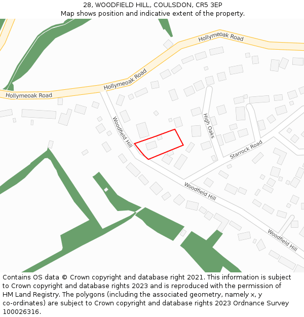 28, WOODFIELD HILL, COULSDON, CR5 3EP: Location map and indicative extent of plot