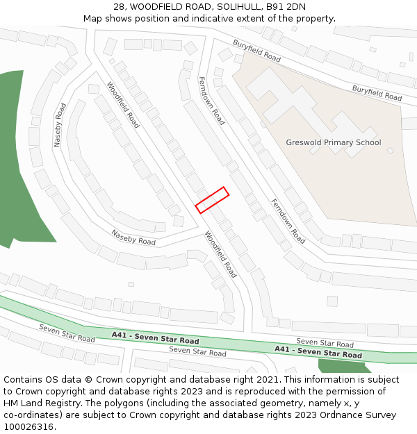 28, WOODFIELD ROAD, SOLIHULL, B91 2DN: Location map and indicative extent of plot