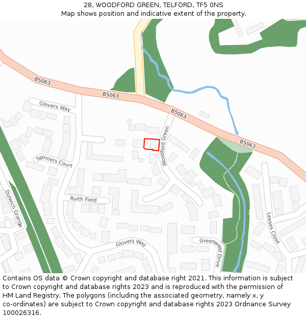 28, WOODFORD GREEN, TELFORD, TF5 0NS: Location map and indicative extent of plot