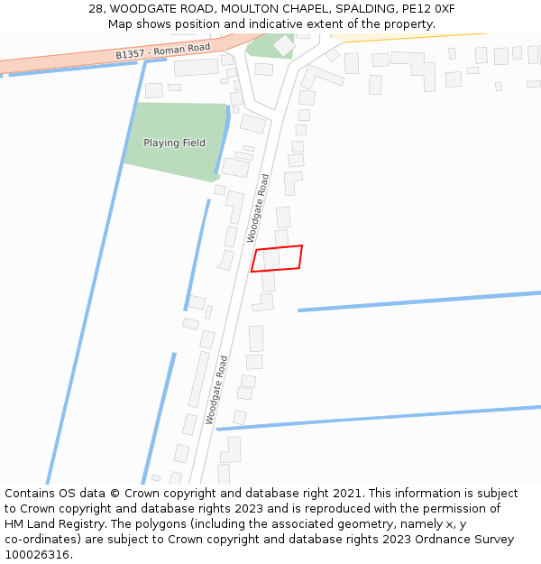 28, WOODGATE ROAD, MOULTON CHAPEL, SPALDING, PE12 0XF: Location map and indicative extent of plot