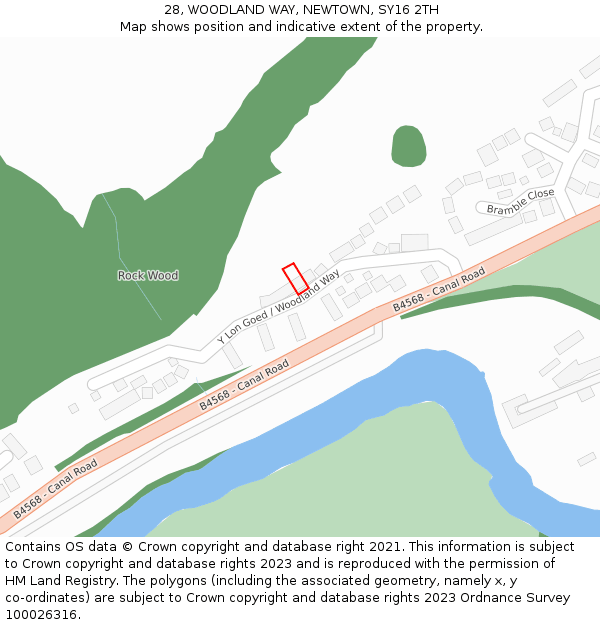 28, WOODLAND WAY, NEWTOWN, SY16 2TH: Location map and indicative extent of plot