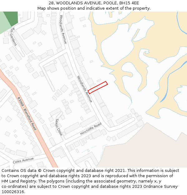 28, WOODLANDS AVENUE, POOLE, BH15 4EE: Location map and indicative extent of plot