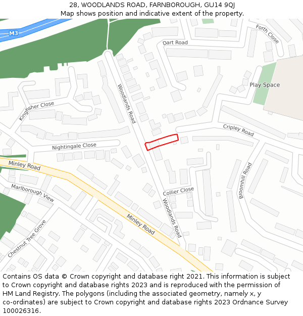 28, WOODLANDS ROAD, FARNBOROUGH, GU14 9QJ: Location map and indicative extent of plot