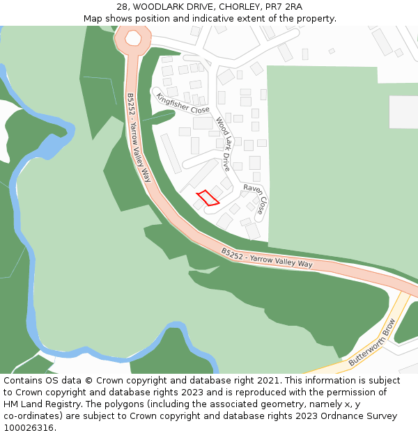 28, WOODLARK DRIVE, CHORLEY, PR7 2RA: Location map and indicative extent of plot