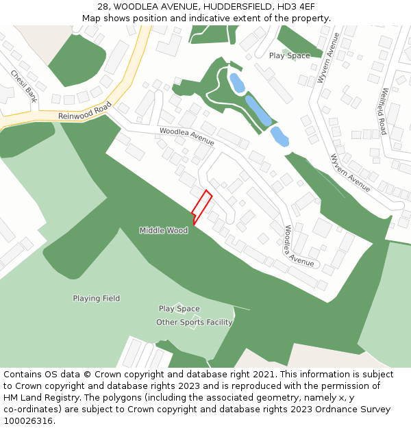 28, WOODLEA AVENUE, HUDDERSFIELD, HD3 4EF: Location map and indicative extent of plot