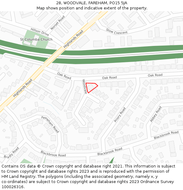 28, WOODVALE, FAREHAM, PO15 5JA: Location map and indicative extent of plot