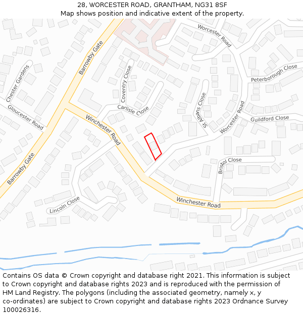 28, WORCESTER ROAD, GRANTHAM, NG31 8SF: Location map and indicative extent of plot