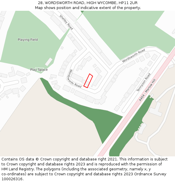 28, WORDSWORTH ROAD, HIGH WYCOMBE, HP11 2UR: Location map and indicative extent of plot