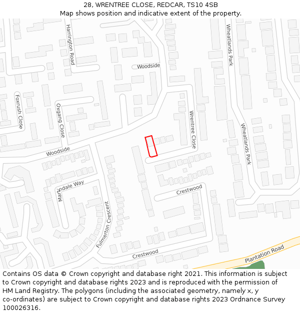 28, WRENTREE CLOSE, REDCAR, TS10 4SB: Location map and indicative extent of plot