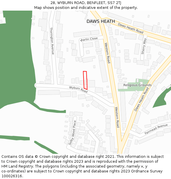 28, WYBURN ROAD, BENFLEET, SS7 2TJ: Location map and indicative extent of plot