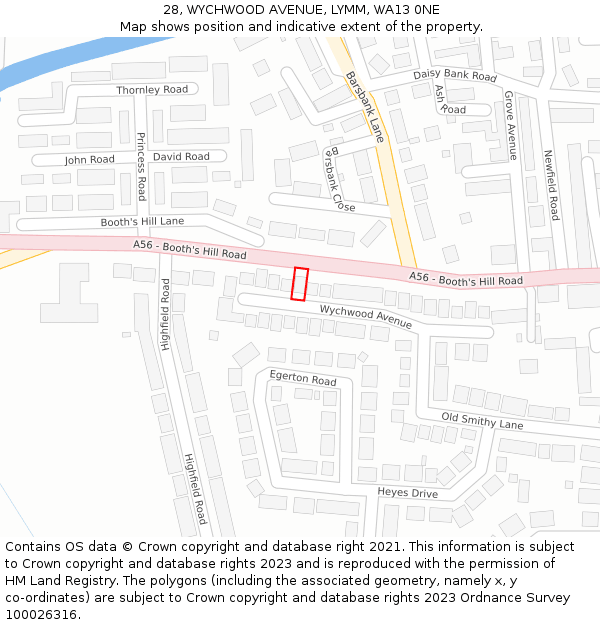 28, WYCHWOOD AVENUE, LYMM, WA13 0NE: Location map and indicative extent of plot