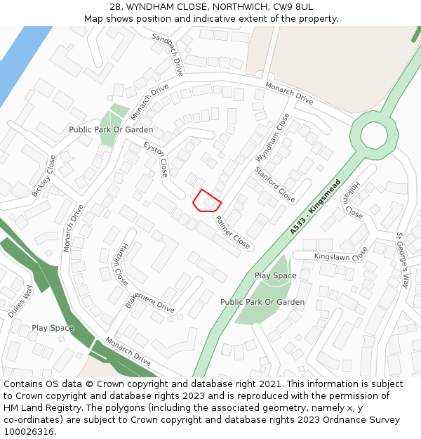 28, WYNDHAM CLOSE, NORTHWICH, CW9 8UL: Location map and indicative extent of plot