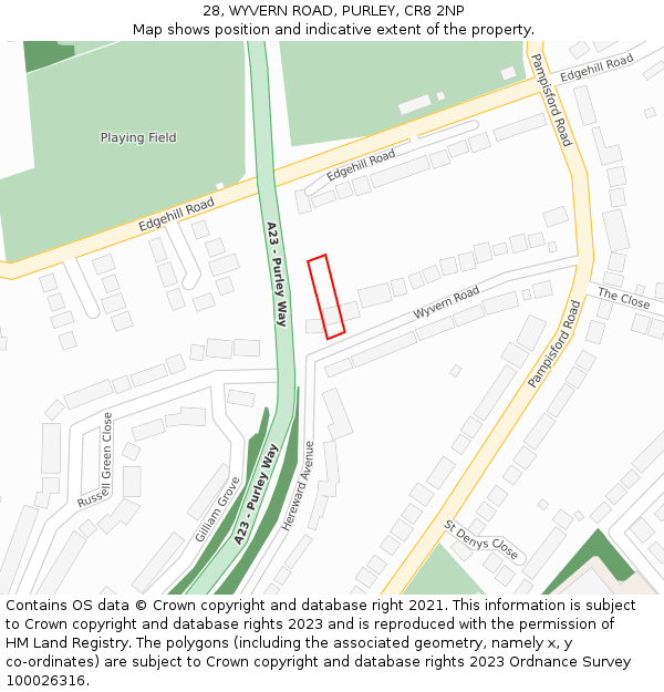 28, WYVERN ROAD, PURLEY, CR8 2NP: Location map and indicative extent of plot