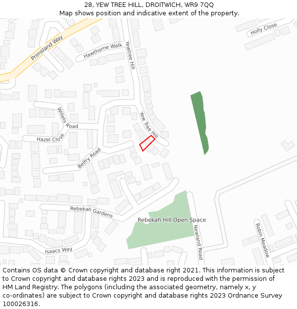 28, YEW TREE HILL, DROITWICH, WR9 7QQ: Location map and indicative extent of plot