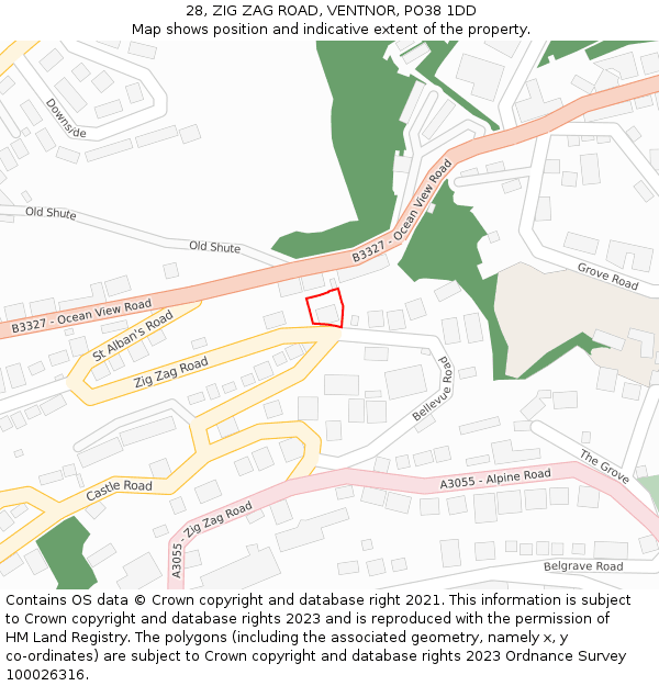 28, ZIG ZAG ROAD, VENTNOR, PO38 1DD: Location map and indicative extent of plot