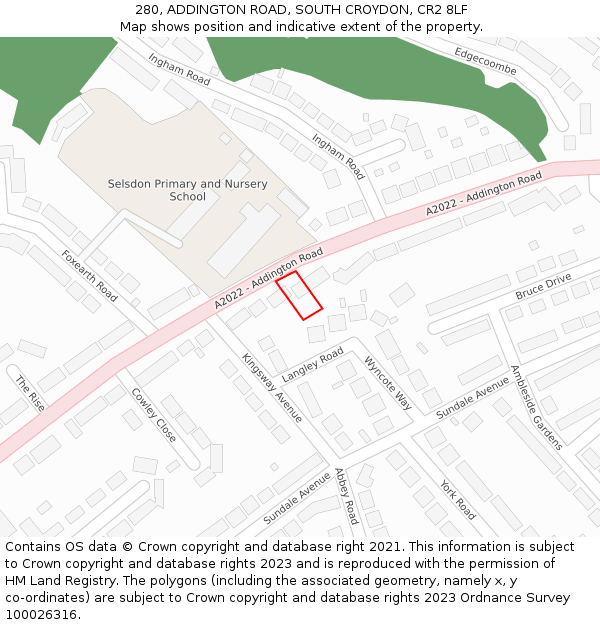 280, ADDINGTON ROAD, SOUTH CROYDON, CR2 8LF: Location map and indicative extent of plot