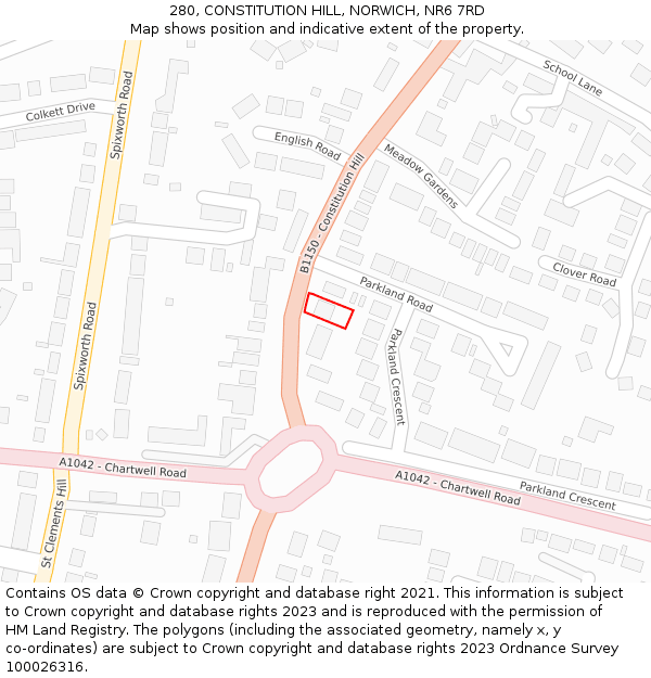 280, CONSTITUTION HILL, NORWICH, NR6 7RD: Location map and indicative extent of plot