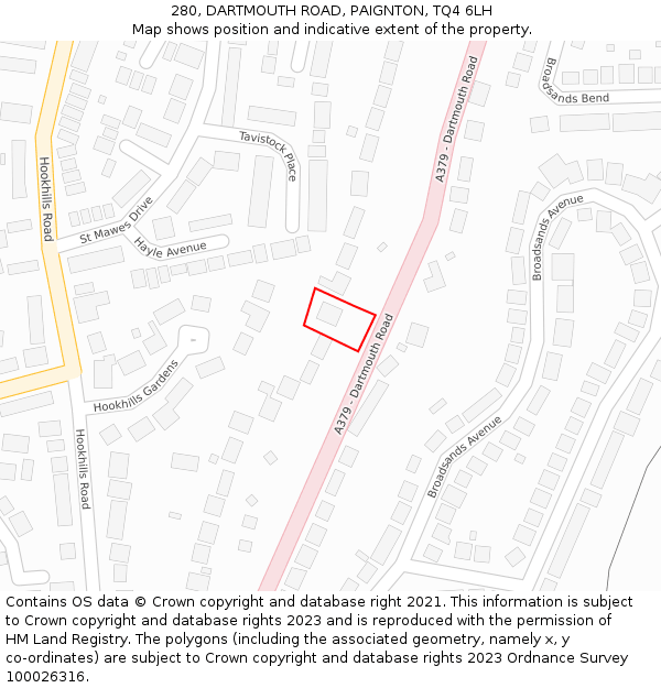 280, DARTMOUTH ROAD, PAIGNTON, TQ4 6LH: Location map and indicative extent of plot