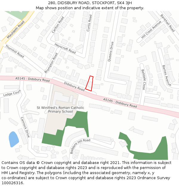 280, DIDSBURY ROAD, STOCKPORT, SK4 3JH: Location map and indicative extent of plot