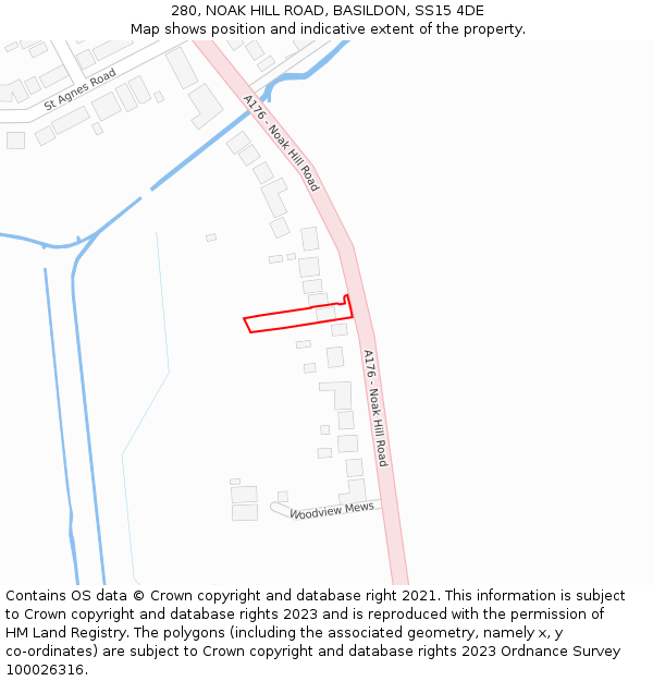 280, NOAK HILL ROAD, BASILDON, SS15 4DE: Location map and indicative extent of plot
