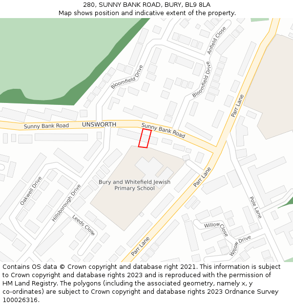 280, SUNNY BANK ROAD, BURY, BL9 8LA: Location map and indicative extent of plot