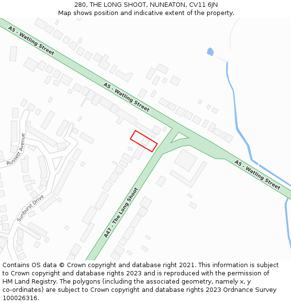 280, THE LONG SHOOT, NUNEATON, CV11 6JN: Location map and indicative extent of plot