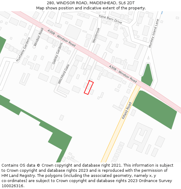 280, WINDSOR ROAD, MAIDENHEAD, SL6 2DT: Location map and indicative extent of plot