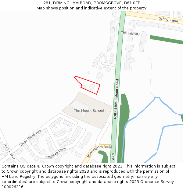 281, BIRMINGHAM ROAD, BROMSGROVE, B61 0EP: Location map and indicative extent of plot