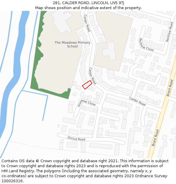281, CALDER ROAD, LINCOLN, LN5 9TJ: Location map and indicative extent of plot