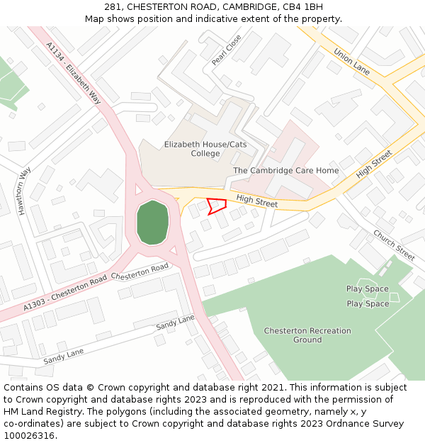 281, CHESTERTON ROAD, CAMBRIDGE, CB4 1BH: Location map and indicative extent of plot