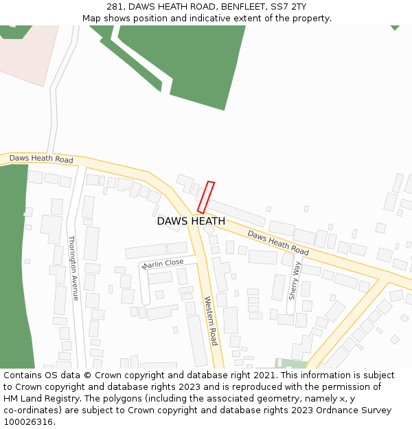281, DAWS HEATH ROAD, BENFLEET, SS7 2TY: Location map and indicative extent of plot