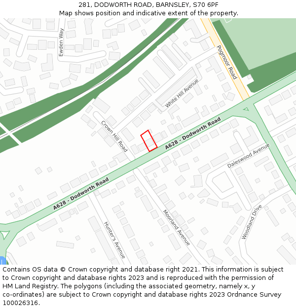 281, DODWORTH ROAD, BARNSLEY, S70 6PF: Location map and indicative extent of plot